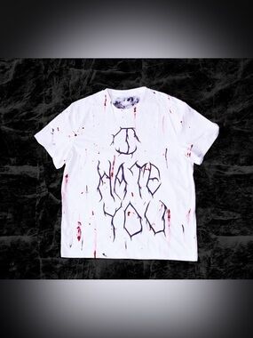 White Graphic Crewneck T-Shirt with Distressed 'I Hate You' Print soft cotton